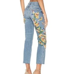Free People Floral Hummingbird Embroidered Jeans